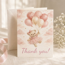 Pink Teddy Bear Girl Baby Shower Thank You Card