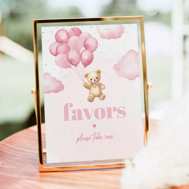Pink teddy bear girl shower Favours sign (Creator Uploaded)