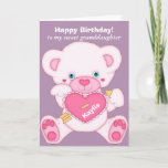 Pink Teddy Bear Granddaughter Birthday Card<br><div class="desc">You may personalise this darling birthday card from a grandparent to a granddaughter. The front features a cartoon pink teddy bear holding a bright pink heart with an arrow through it. Your child's name is in white on the heart. The top of the front says Happy Birthday! to my sweet...</div>