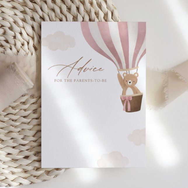 Pink Teddy Bear Hot Air Balloon Baby Shower Advice Invitation (Creator Uploaded)