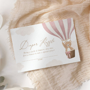 Pink Teddy Bear Hot Air Balloon Diaper Raffle Enclosure Card