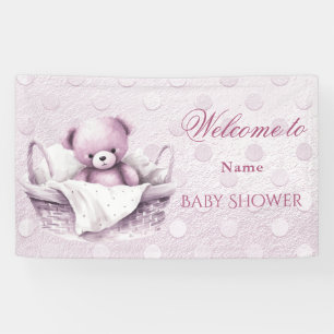Pink Teddy Bear in Basket Baby Shower Banner