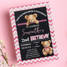 Pink Teddy Bear Little Bear Birthday Pink Chevron