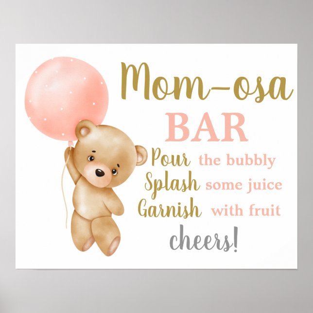 Pink Teddy Bear Momosa Bar Girl sign (Front)