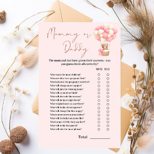 Pink Teddy Bear Mummy or Daddy Baby Shower Guess