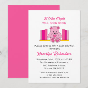 Pink Teddy Bear New Chapter Storybook Baby Shower Invitation