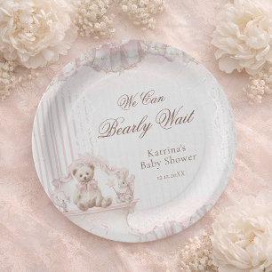 Pink Teddy Bear Nursery Baby Girl Shower Paper Plate