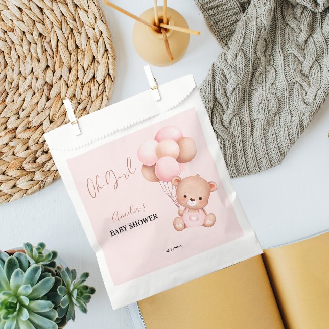 Pink Teddy Bear Oh Girl Balloon Baby Shower Favour Bags (Creator Uploaded)