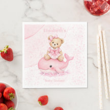 Pink Teddy Bear On Whale Girl Baby Shower