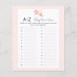 Pink Teddy Bear One Baby Name Shower Game