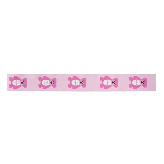 Pink Teddy Bear Personalised Baby Shower Satin Ribbon (Front)