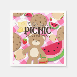 Pink Teddy Bear Picnic Summer Birthday Party Napkin