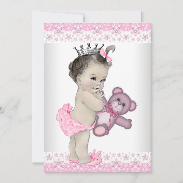 Pink Teddy Bear Princess Baby Shower Invitation (Front)