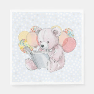 Pink Teddy Bear reading a book Napkin