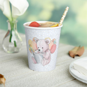 Pink Teddy Bear reading a book  Paper Cups