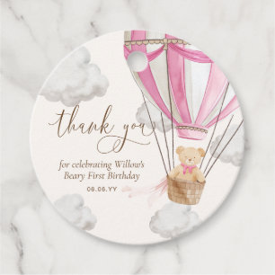 Pink Teddy Bear Thank You Beary First Birthday Favour Tags