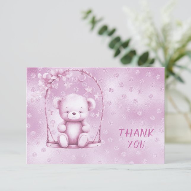 Pink Teddy Bear Thank You Card (Standing Front)