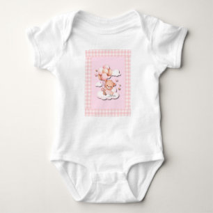 Pink Teddy Bear with Balloons Baby Bodysuit