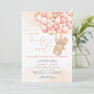Pink Teddy Bear with Balloons Baby Shower Invite