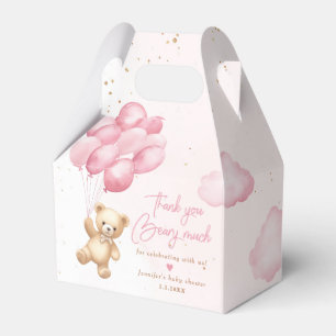 Pink teddy bear with balloons thank you beary much favour box