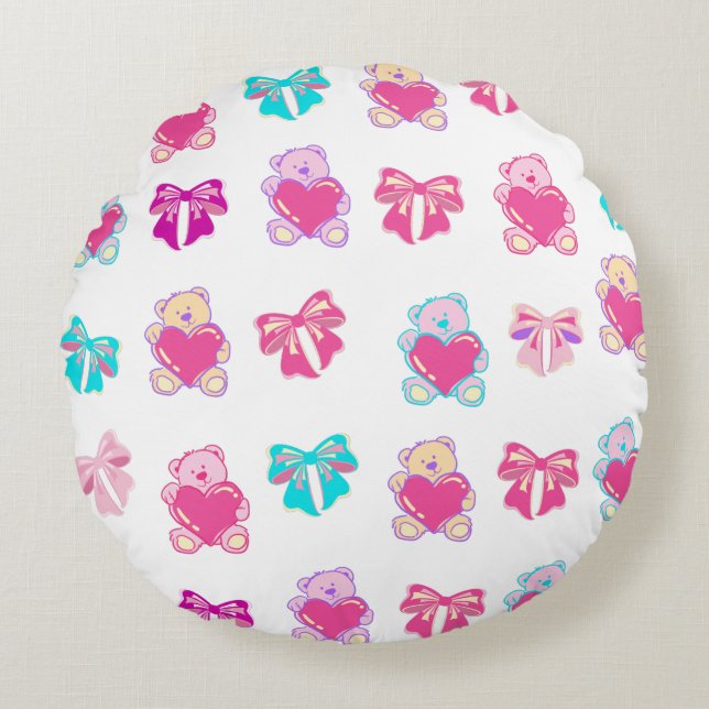 Pink Teddy Bears & Bows Throw Pillow (Front)