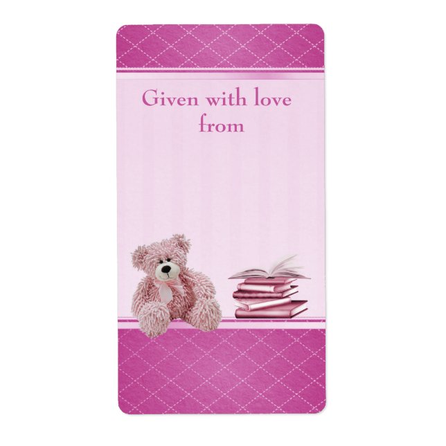 Pink Teddy Bring a Book Baby Shower Bookplates (Front)