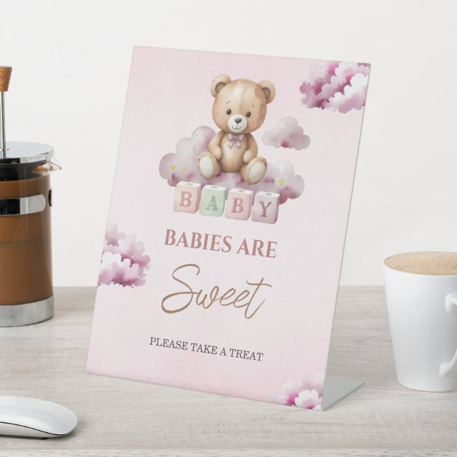 Pink Teddy Candy Stars Babies Are Sweet Baby Pedestal Sign (In SItu)