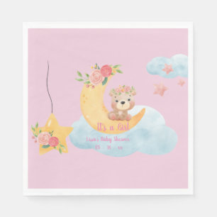 Pink teddy moon "it is a girl" Paper Napkin