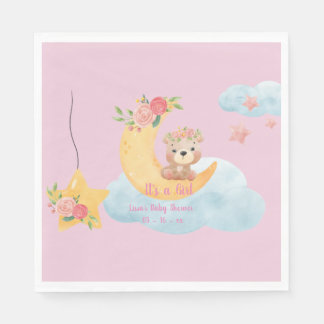 Pink teddy moon "it is a girl" Paper Napkin