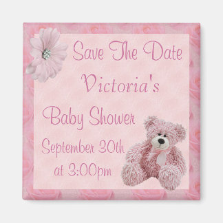 Pink Teddy Save the Date Girl Baby Shower Magnet