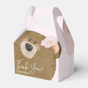 Pink Teddy We Can Bearly Wait Girl Baby Shower Favour Box