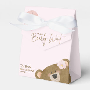 Pink Teddy We Can Bearly Wait Girl Baby Shower Favour Box