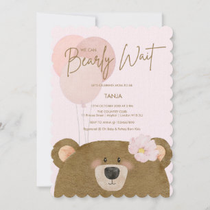 Pink Teddy We Can Bearly Wait Girl Baby Shower Inv Invitation