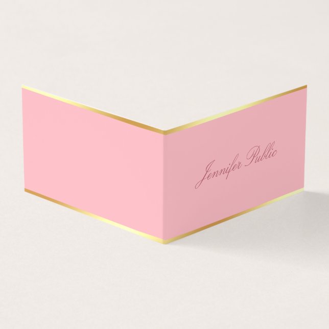 Pink Template Modern Gold Elegant Hand Script Text Business Card (Outside)