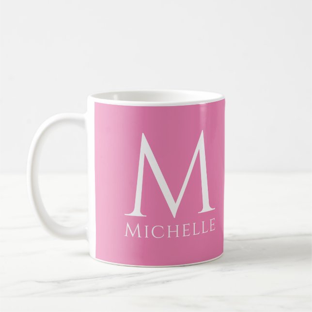 Pink Template Monogram Initial Name Customisable Coffee Mug (Left)