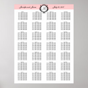 Pink Template Wedding Seating Chart 280 Guests