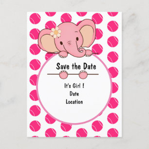 Pink Tennis Ball It's Girl for Baby elepjant Announcement Postcard