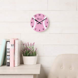 Pink tennis ball sport wall clock with custom text