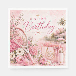 Pink Tennis Birthday Floral Watercolor Napkins