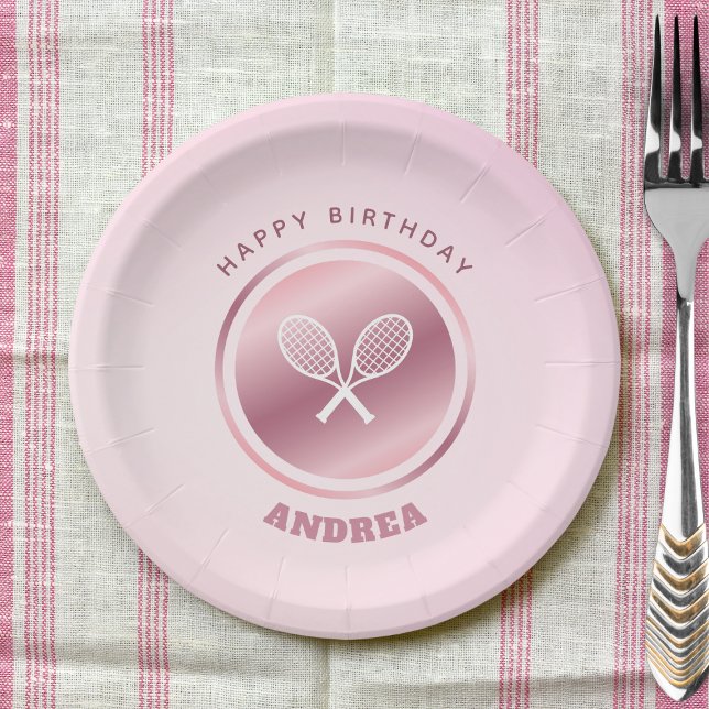 Pink Tennis Birthday Party Girl Name Paper Plate (Creator Uploaded)