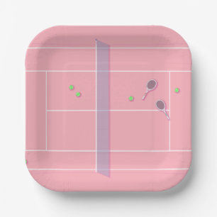Pink Tennis Court Modern Tennis Player   Paper Plate
