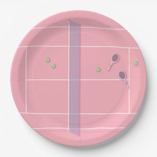Pink Tennis Court Modern Tennis Player Paper Plate