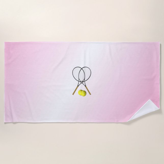 Pink Tennis Design Beach Towel (Front)