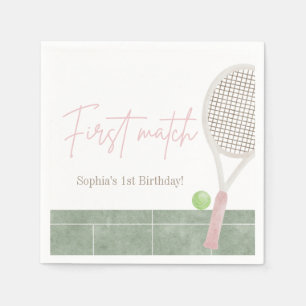 Pink Tennis First Birthday Girl Preppy Classic  Napkin
