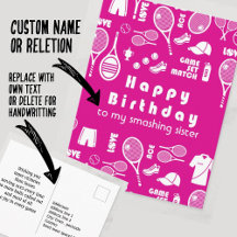 Pink 💗Tennis 🎾  Happy Birthday Postcard