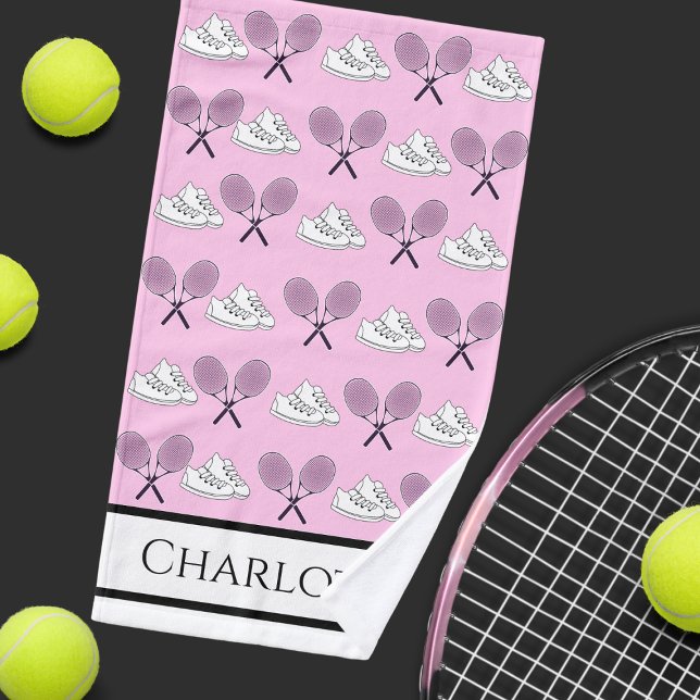 Pink Tennis Sneakers Girl Name Hand Towel (Creator Uploaded)