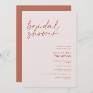 Pink terracotta casual script bridal shower invitation