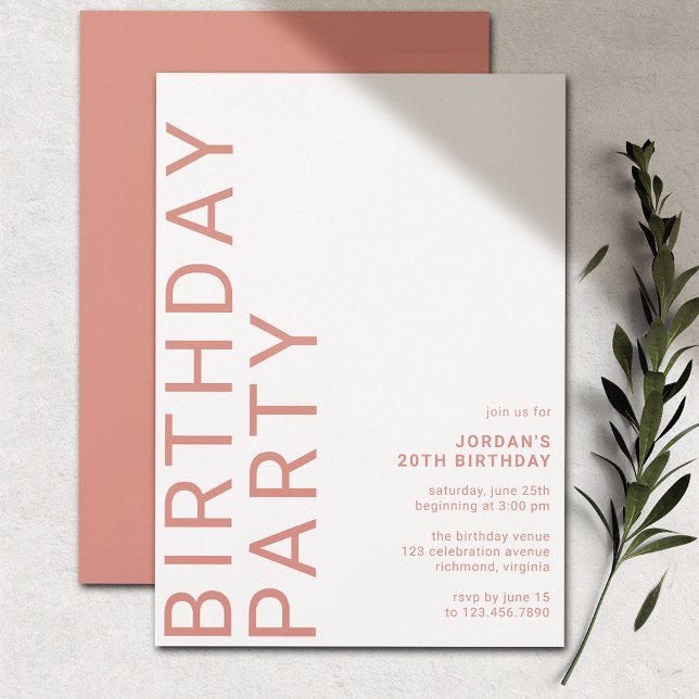 Pink Terracotta Modern Typography Any Age Birthday Invitation (Creator Uploaded)
