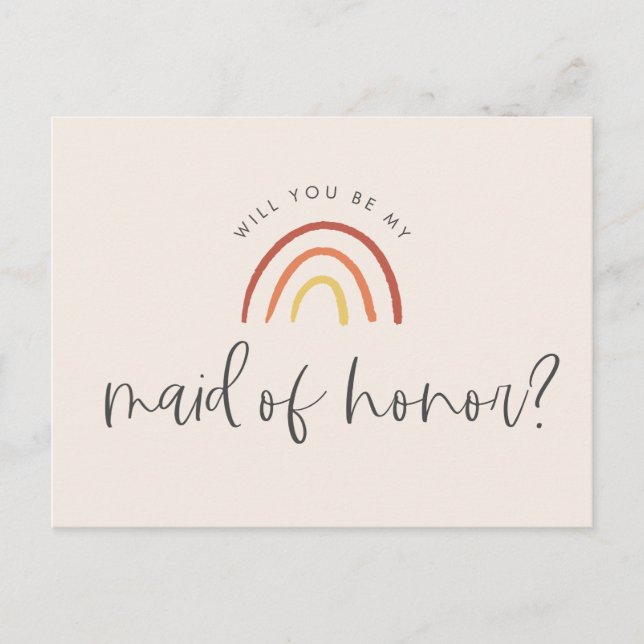 Pink Terracotta Rainbow Maid of Honour Proposal Invitation Postcard (Front)