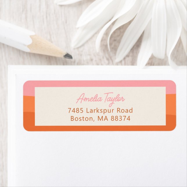 Pink Terracotta Stripe Personalised Return Address (Insitu)